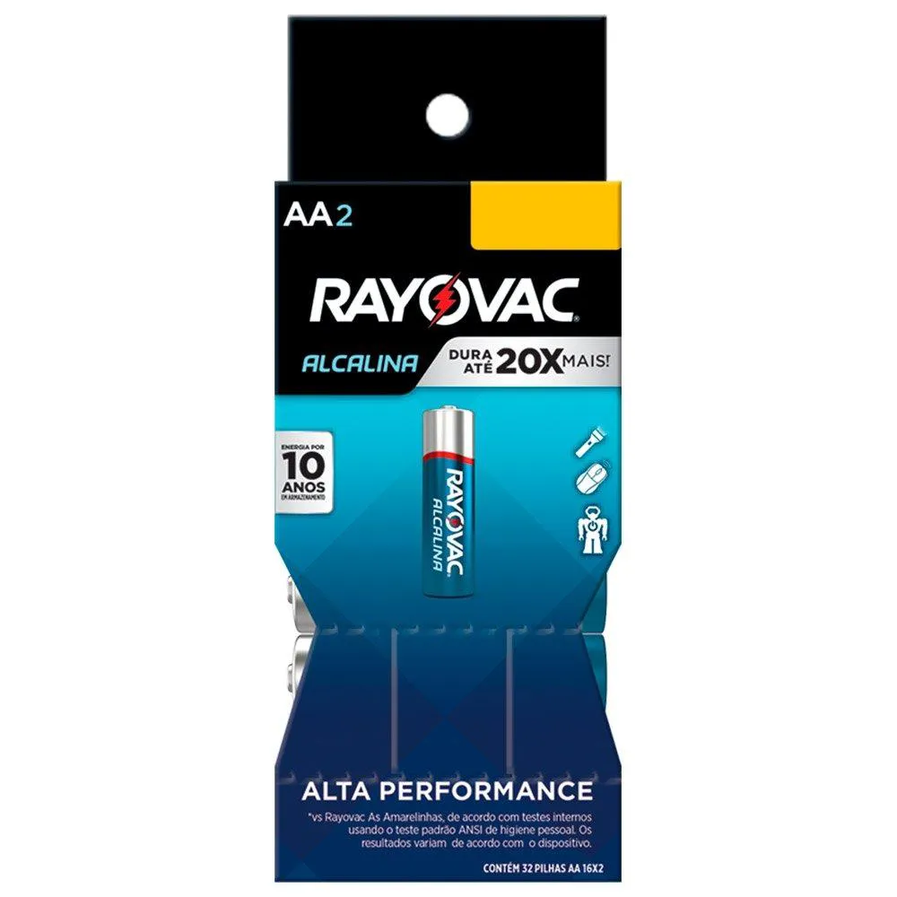 Pilha Alcalina Aa Rayovac 208010 Tubo Embalagem com 32 unidades