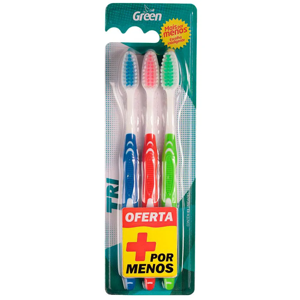 Escova de Dente Tri Macia Adulto - 3 unidades - Green