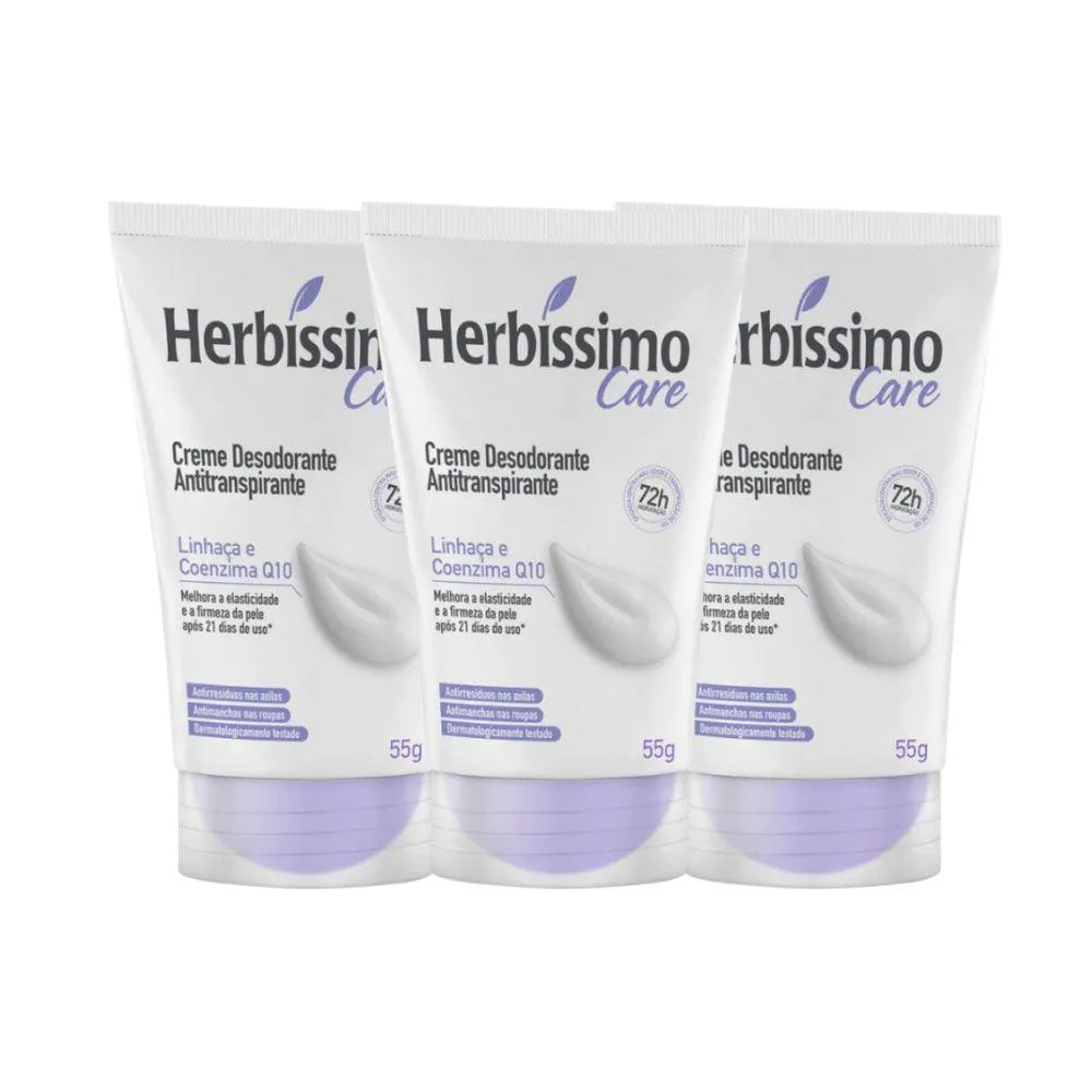 Kit Desodorante Cremoso Herbíssimo Care Linhaça e Coenzima Q10 55g (3 Unidades)