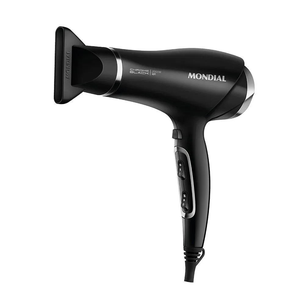 Secador de Cabelo Mondial Scn-04 2000w - 3 Temperaturas + 2 Velocidades, Preto/cromado 220