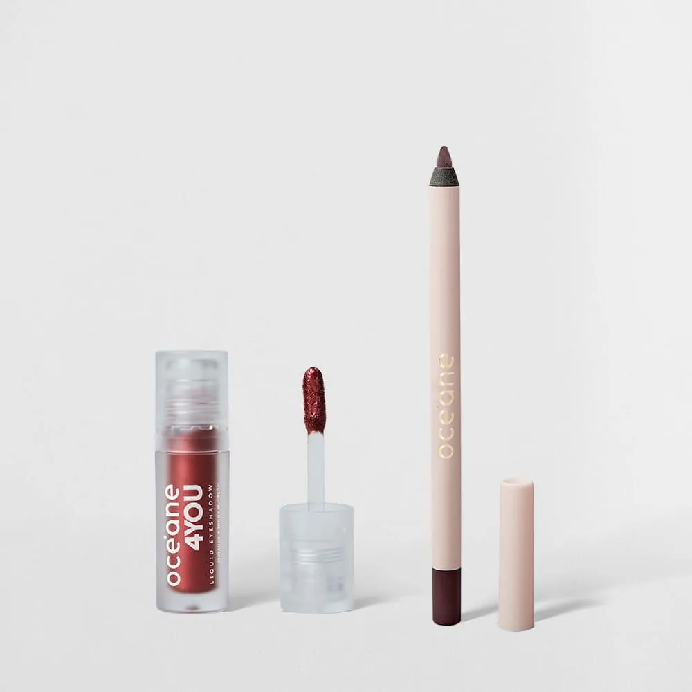 KIT LáPIS PARA OLHOS BORDô + SOMBRA LíQUIDA VERMELHA (2 PRODUTOS)