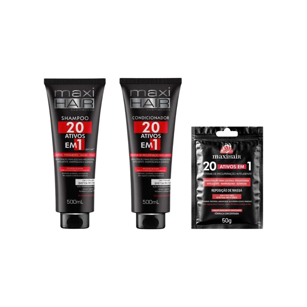 Kit 20 Ativos em 1 Maxihair Shampoo+cond+sache