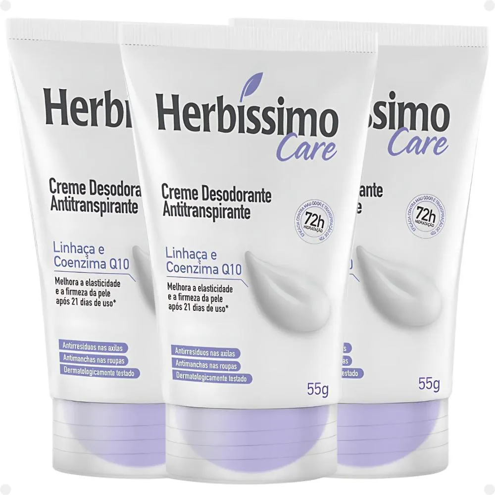 Kit Herbíssimo Care Linhaça e Coenzima Q10: 3 Cremes Desodorante 55g