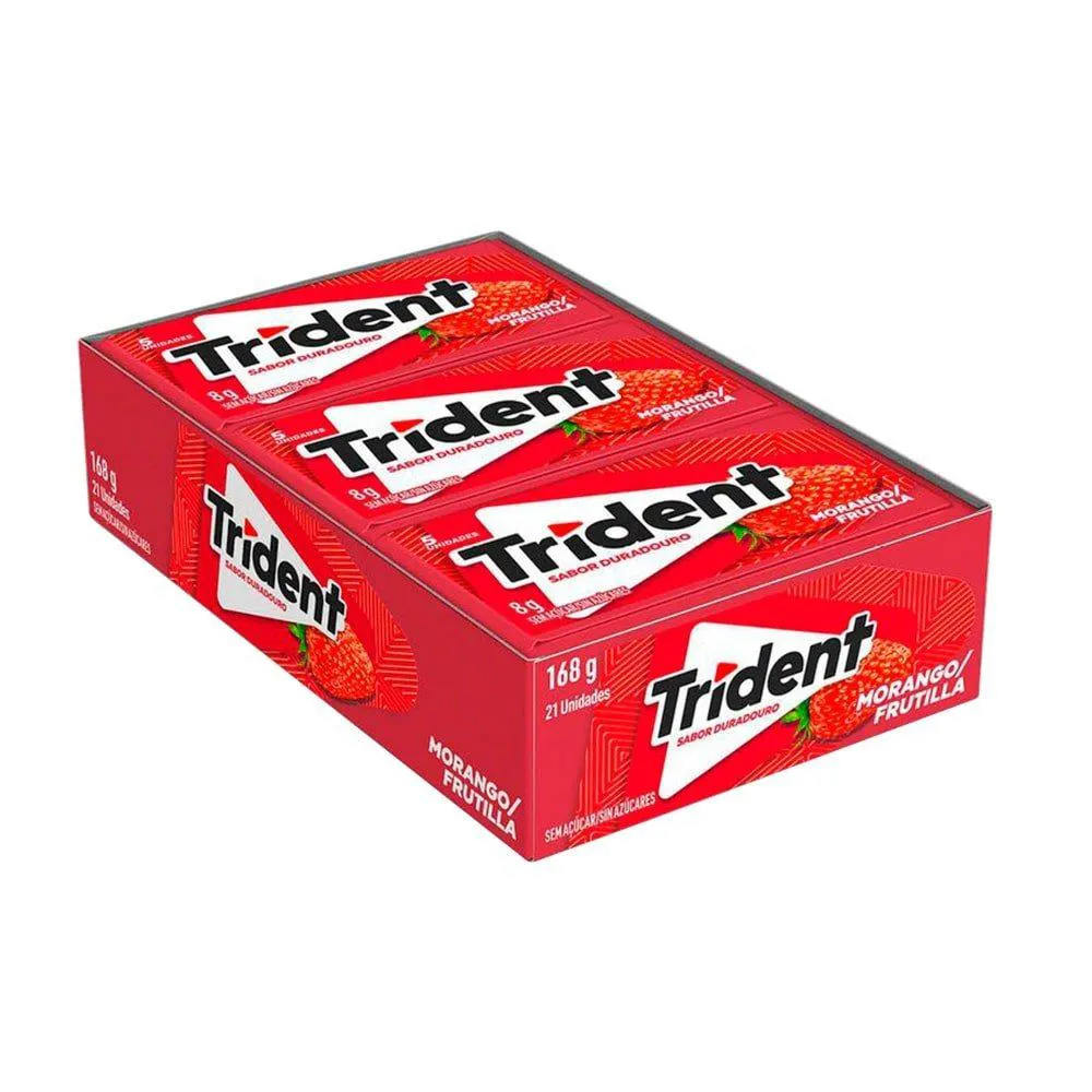 Chiclete Trident Morango sem Açúcar - Caixa com 21 unidades