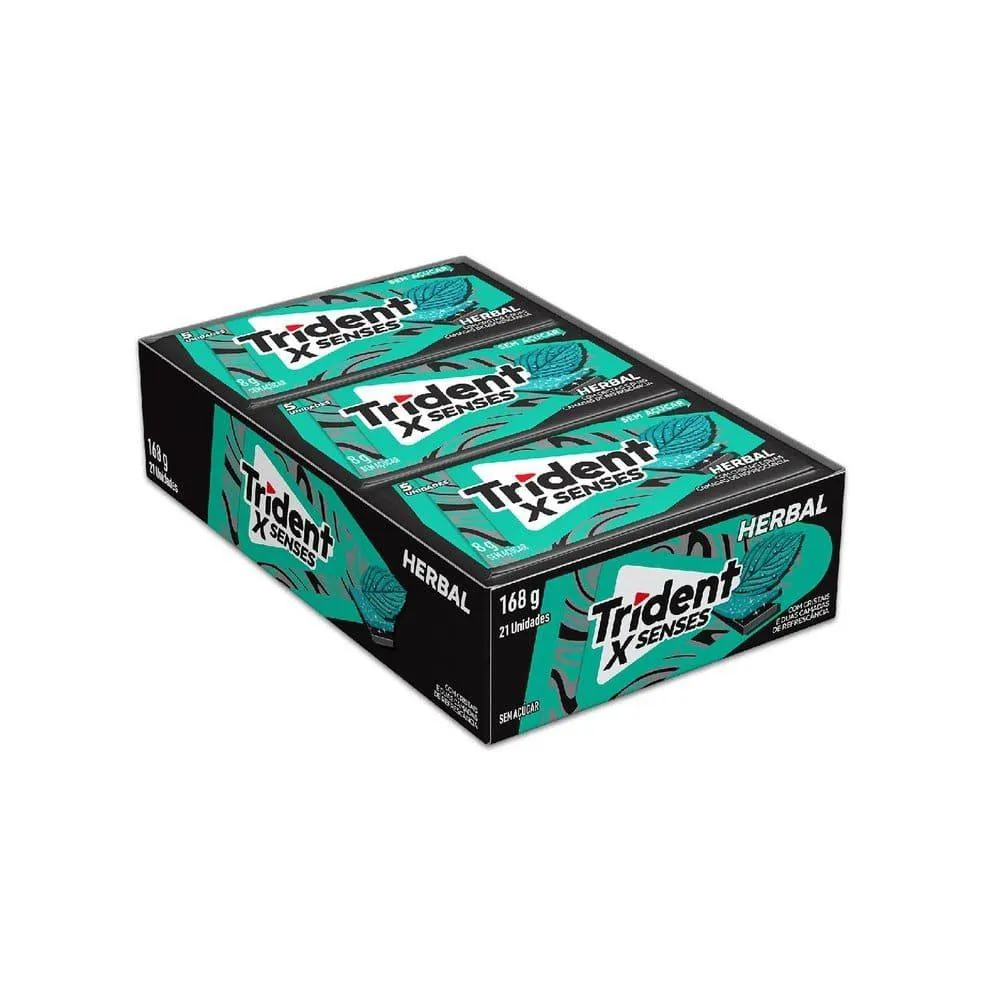 Chiclete Trident Xsenses Herbal Fresh sem Açúcar 8g - Display com 21 unidades