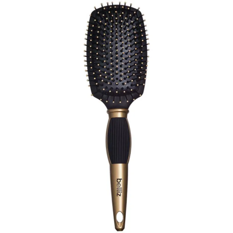 Escova de Cabelo Belliz Black &amp; Gold Racket Média - Belliz