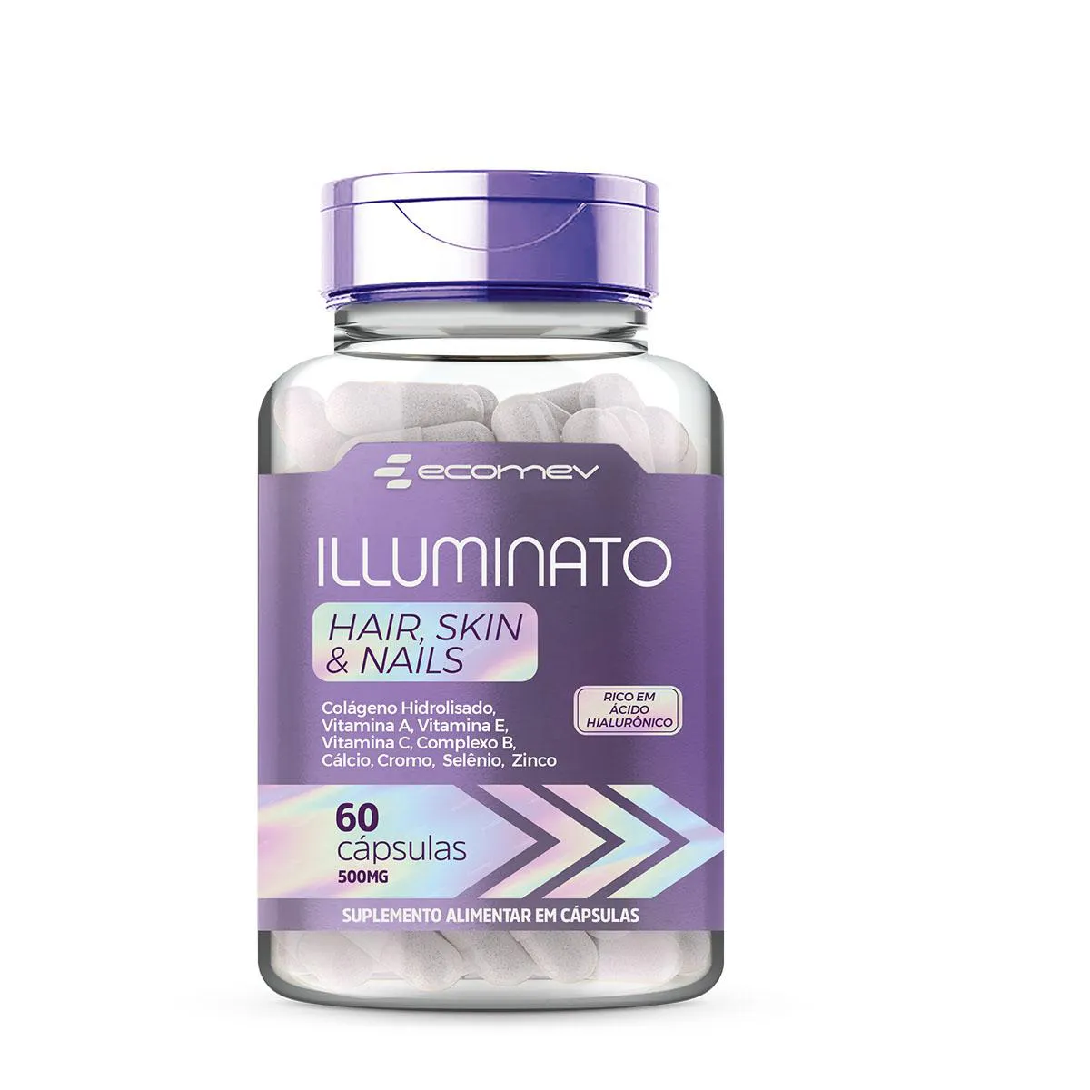 Illuminato Colageno Hidrolisado Ácido Hialurônico Complexo B e Vitaminas 1000mg 60cáps Ecomev