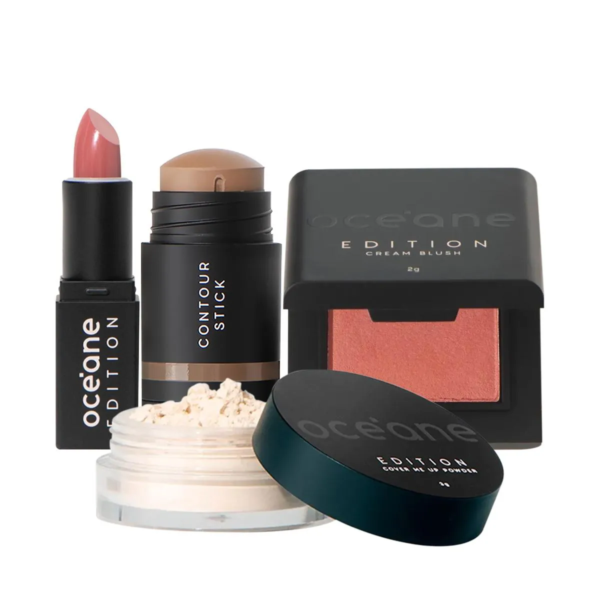 Kit Océane Edition Mini Lipstick Sienna Nude Blush Caramel Pó Translúcido e Contorno Stick Marrom Médio (4 Produtos)