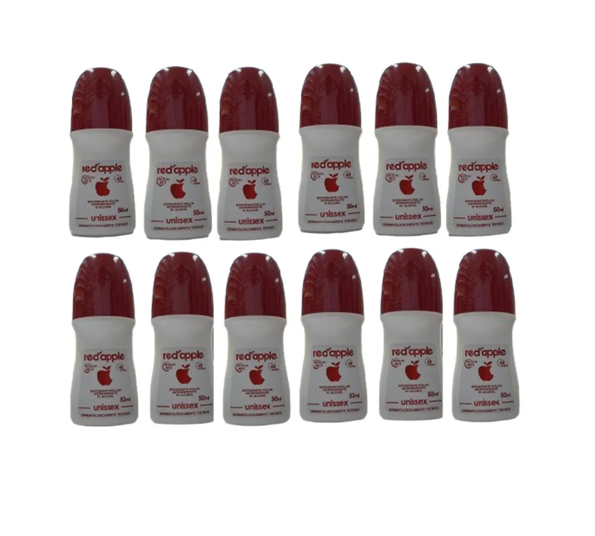 Kit 12 Desodorante Red Apple Roll On Unissex 50ml