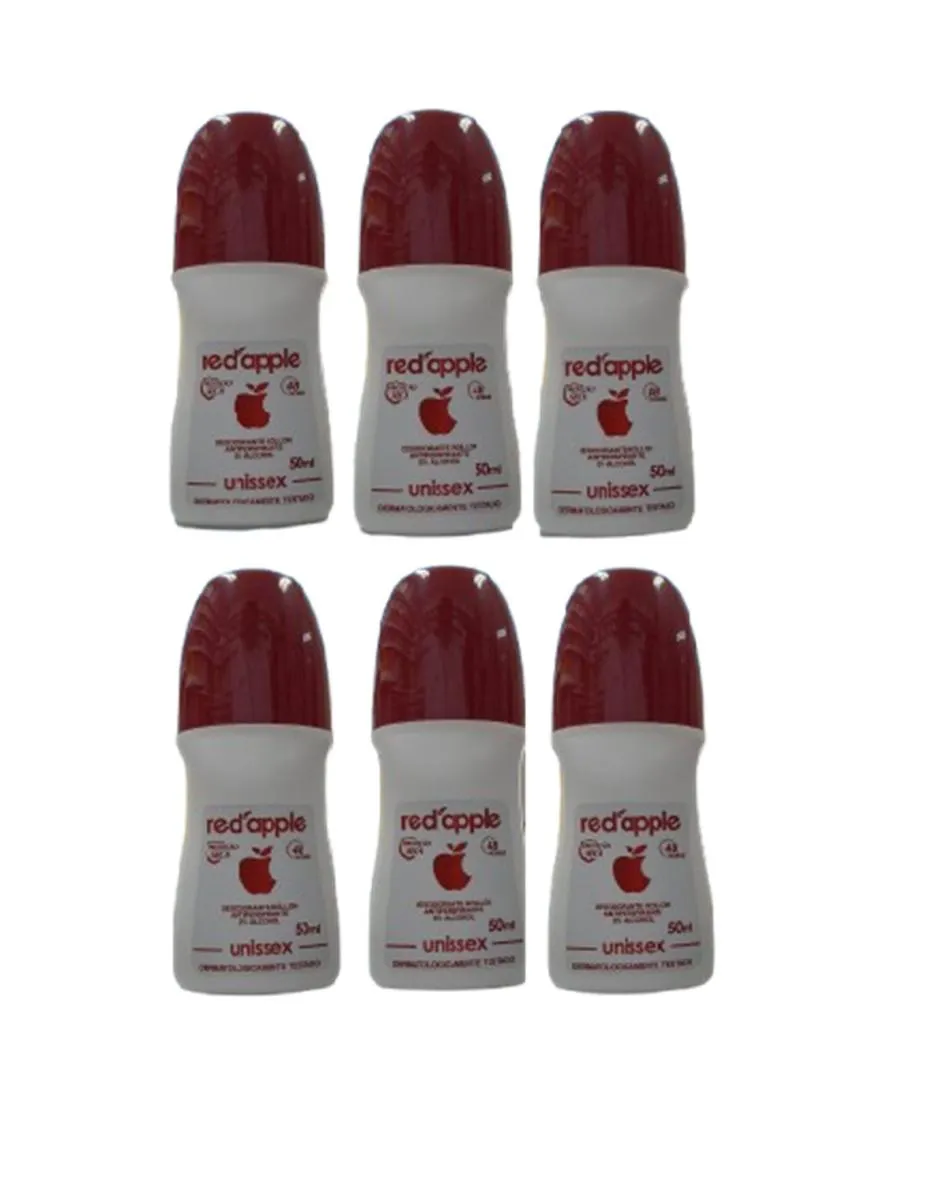 Kit 6 Desodorante Red Apple Roll On Unissex 50ml
