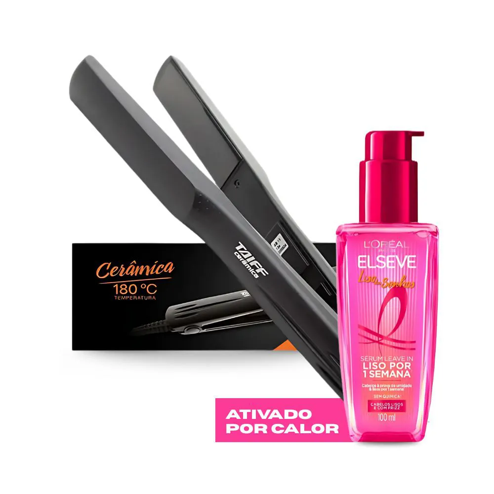 Kit Prancha Taiff Bivolt Cerâmica Action + Sérum Capilar Elseve Liso dos Sonhos 100ml