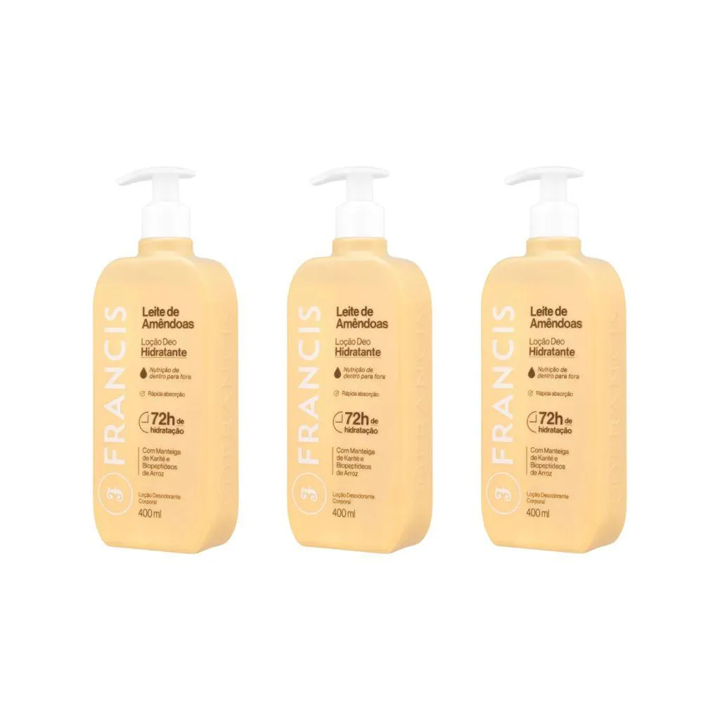 Hidratante Corporal Francis 400ML Leite Amendoas Bege - 3 unidades