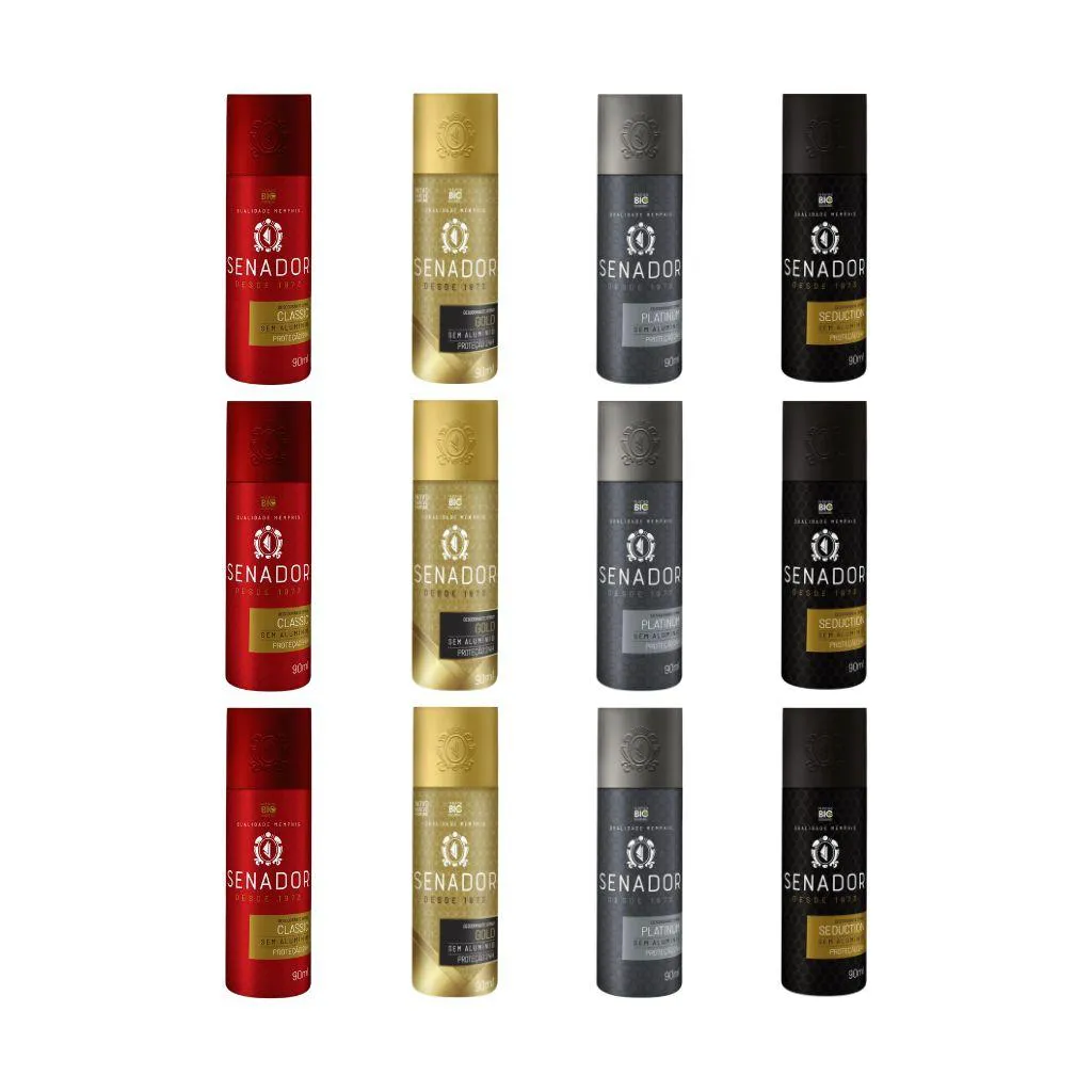 Kit 12 Desodorante Senador Classic+gold+platinum+seduction