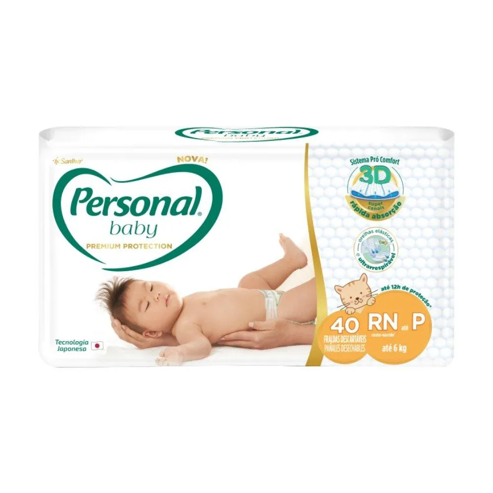 Fralda Descartável Personal Premium Mega Pequena - 9 Embalagens com 40 Fraldas - Total de 360 Tiras