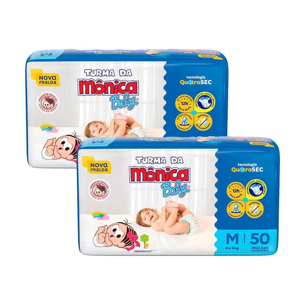 Kit 2 Fraldas Turma da Mônica Baby Mega M com 50un Cada