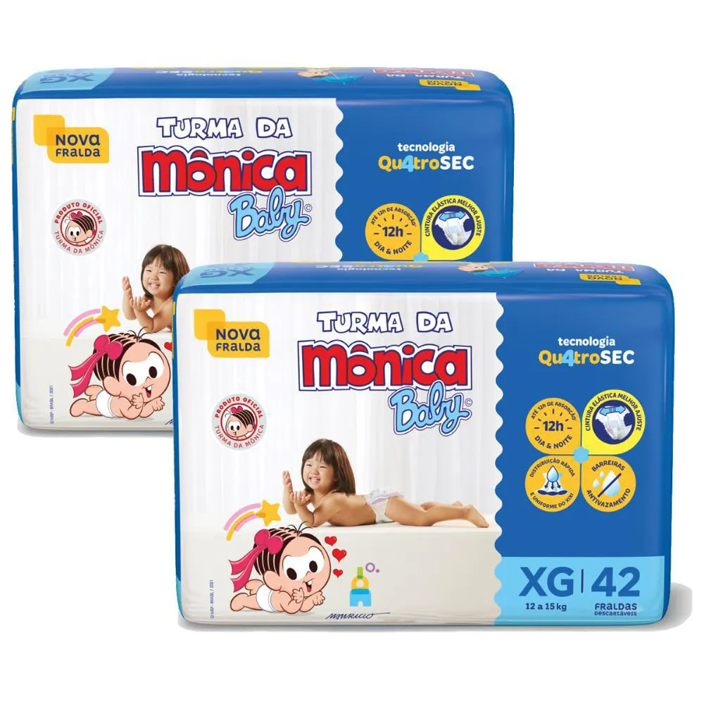 Kit 2 Fraldas Turma da Mônica Baby Mega Xg com 42un Cada