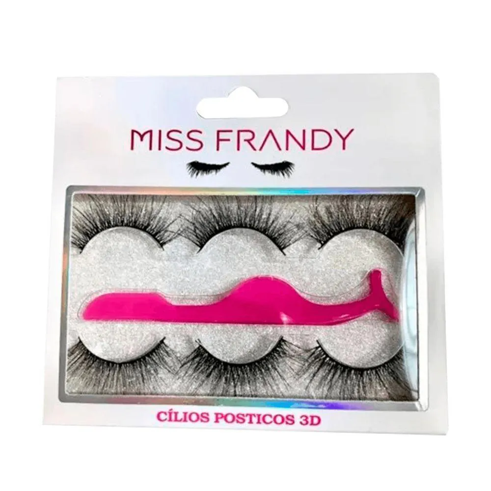 Kit Miss Frandy Cílios Postiços com 3 Pares e Uma Pinça