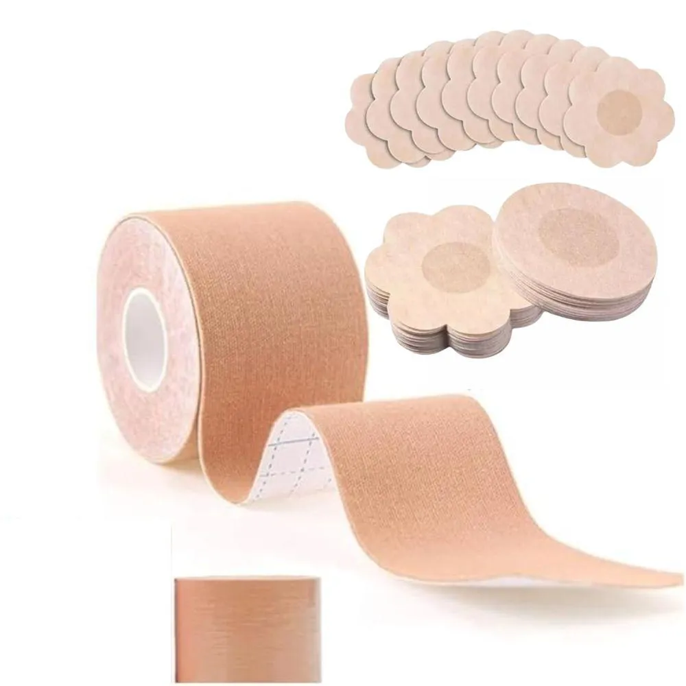 Kit Sutiã Adesivo Fita Levanta Peito Seios Mamas Fita Boob Up 5 Metros e 10 Protetor Tapa Mamilo