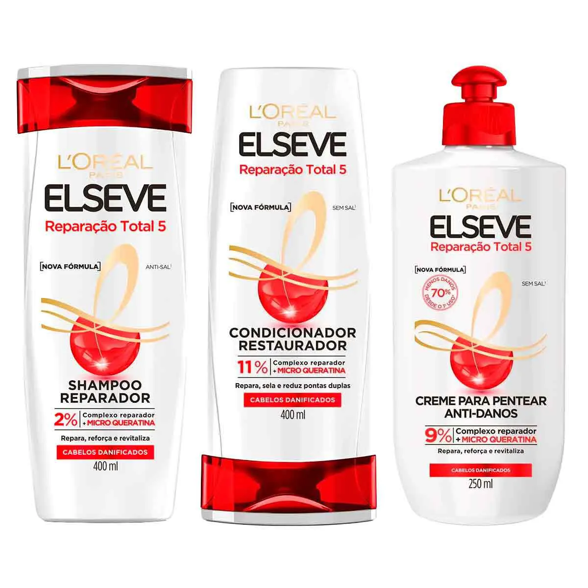 Kit L'Oréal Paris Elseve Reparação Total 5 Condicionador + Shampoo + Creme de Pentear