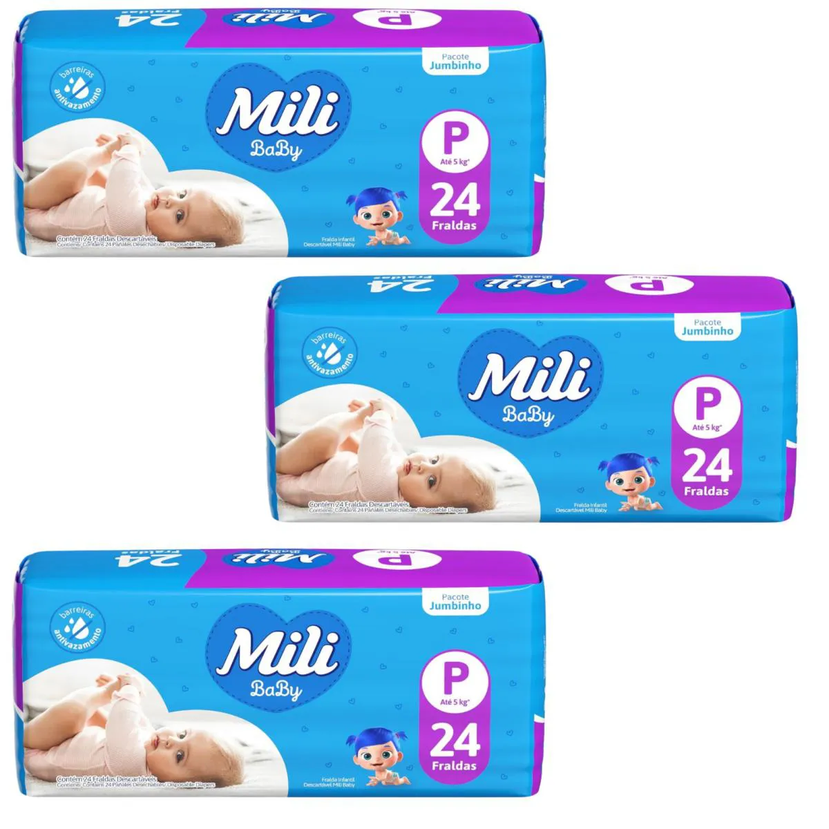 Kit C3 Fralda Infantil Jumbinho P C/24 - Mili