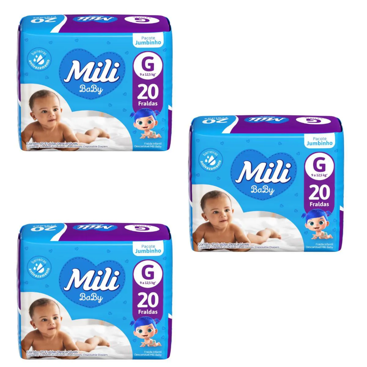 Kit C3 Fralda com Alta Absorção Jumbinho G C/20 - Mili