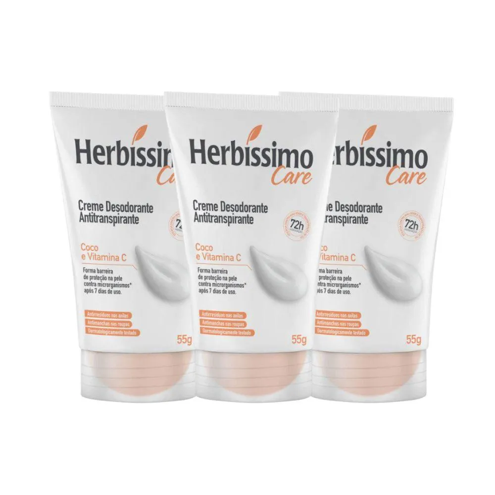 Kit Desodorante Cremoso Herbíssimo Care Coco e Vitamina C 55g (3 Unidades)