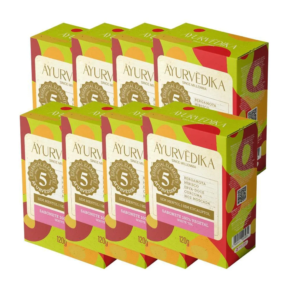 Kit 8 Sabonetes Em Barra 100% Vegetais White Tea Ayurvédika