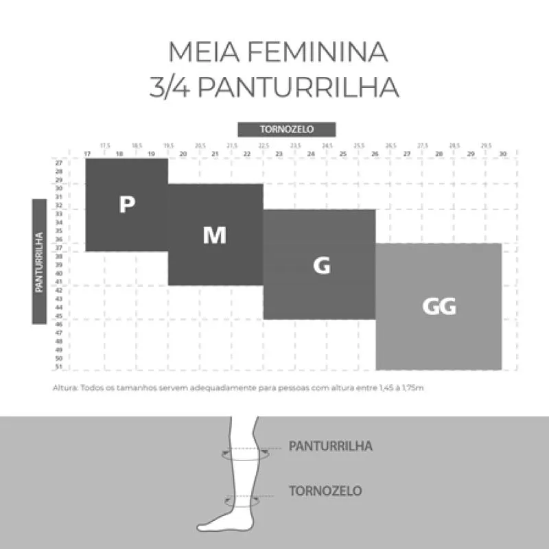 Meia ¾ Panturrilha Attiva Alta Compressao 20-30 Fem Fechada Preta Tamanho M Cor Preta
