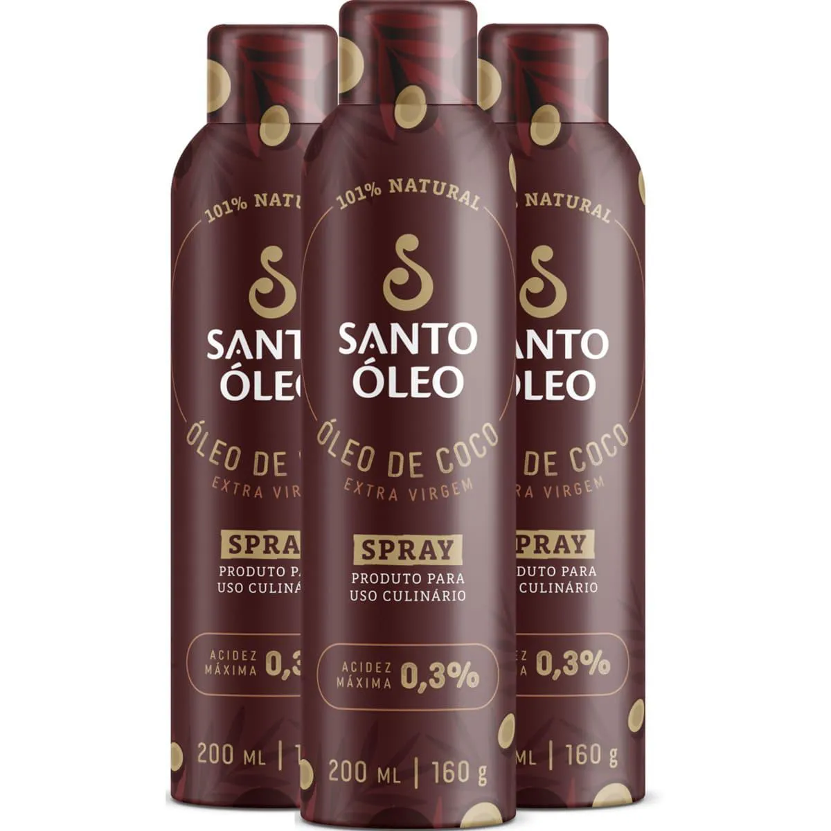 Óleo de Coco Extravirgem Spray 3 X 200ml Santo Óleo