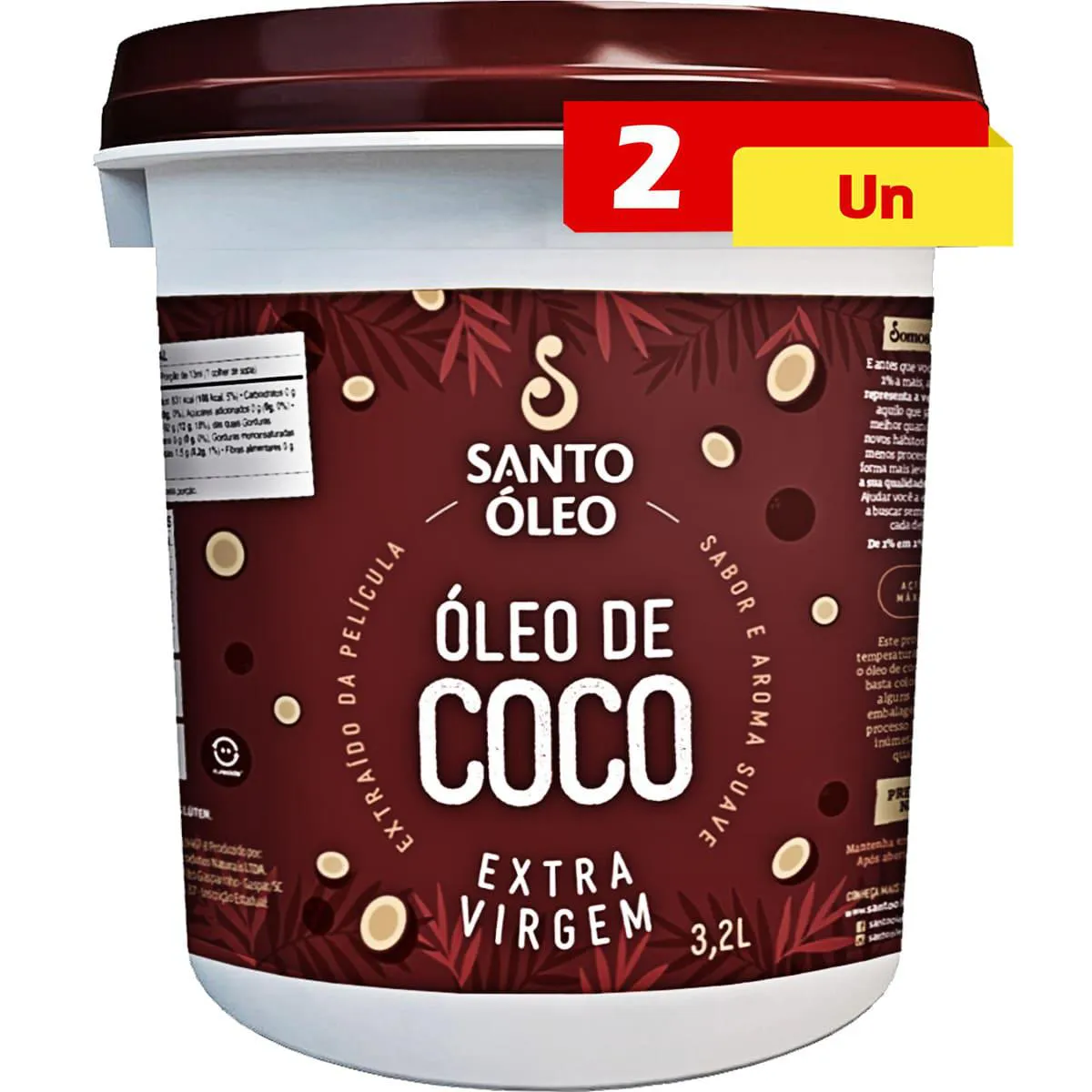 Kit 2 Óleo De Coco Extravirgem Balde 3,2l Santo Óleo
