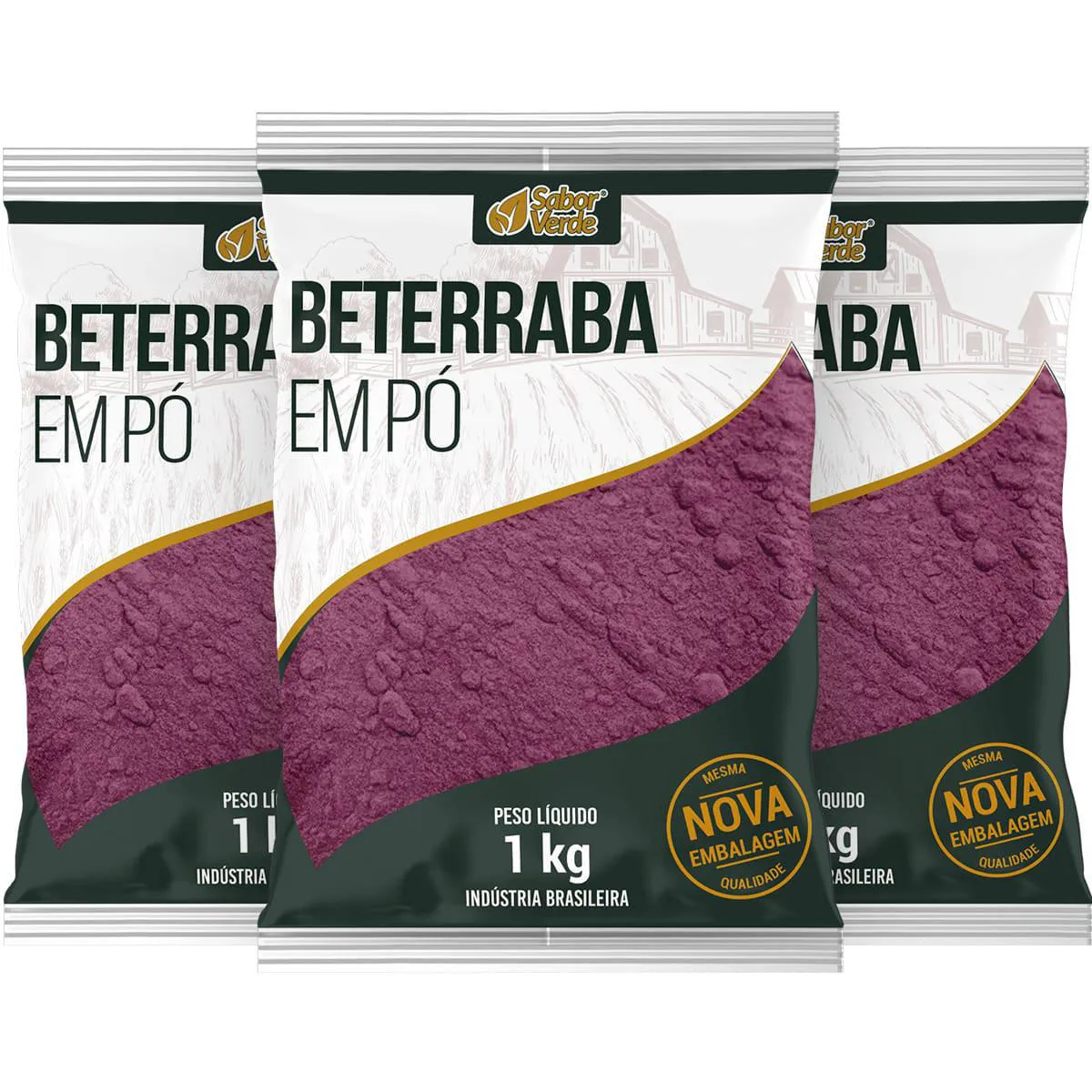 Beterraba em Pó Desidratada Farinha Pura 3 X 1kg Sabor Verde