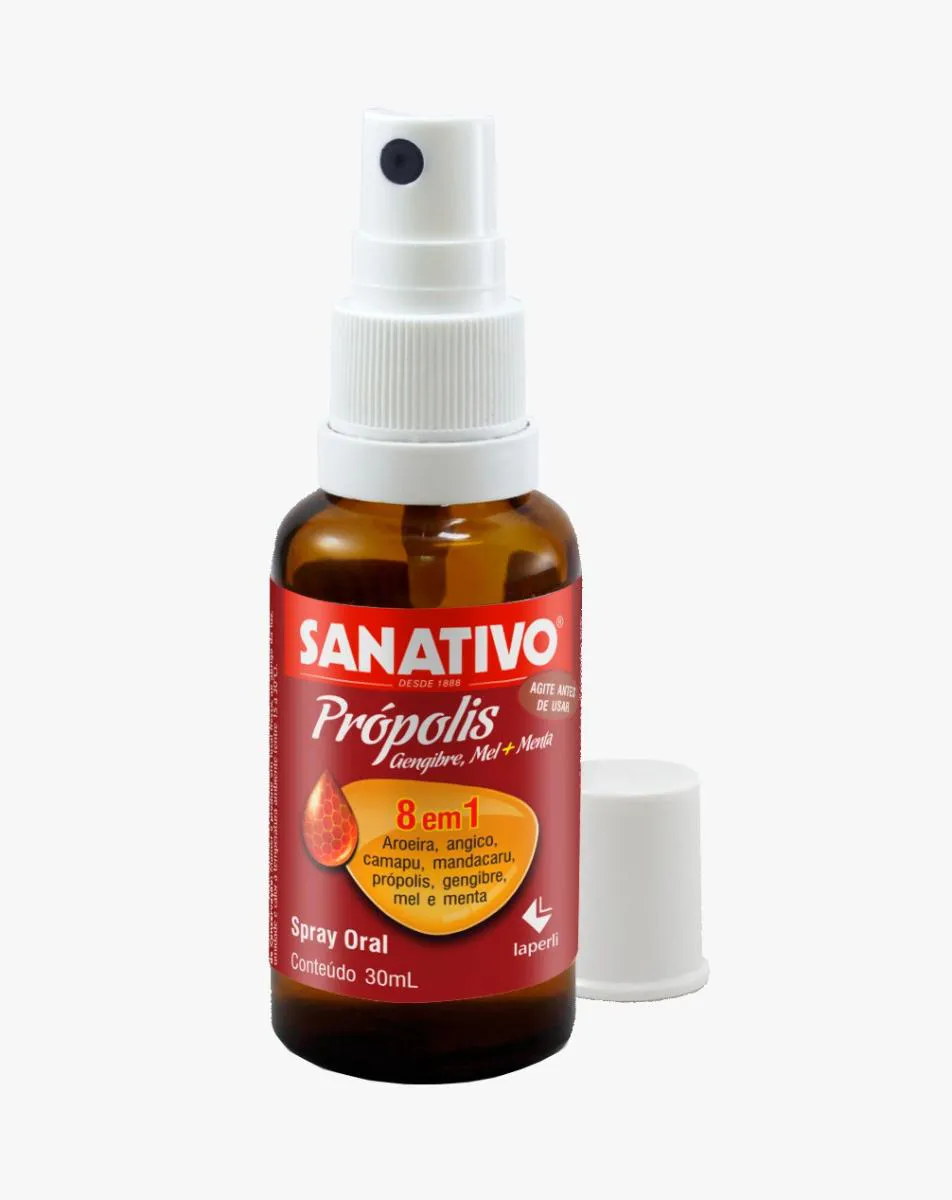 Spray Bucal Própolis Mel Gengibre e Menta 8 Em 01 Sanativo  30ml
