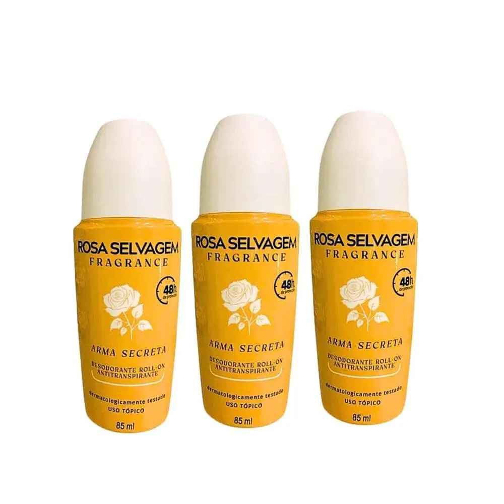 Kit 3 Desodorante Roll On Arma Secreta 85ml Rosa Selvagem