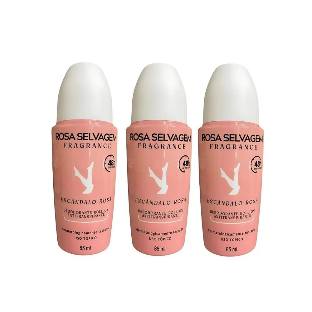 Kit 3 Desodorante Roll-on Escândalo 85ml Rosa Selvagem