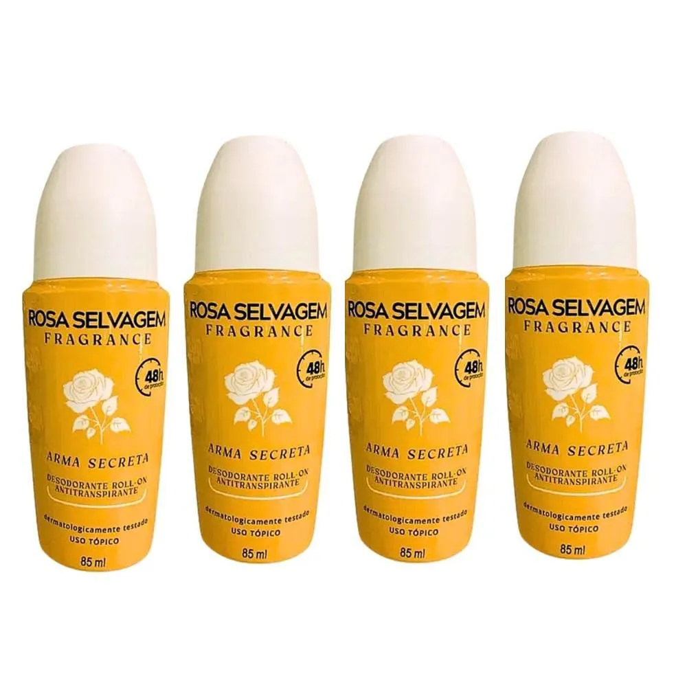 Kit 4 Desodorante Roll On Arma Secreta 85ml Rosa Selvagem