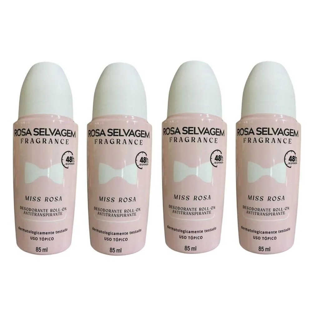 Kit 4 Desodorante Roll-on Miss 85ml Rosa Selvagem