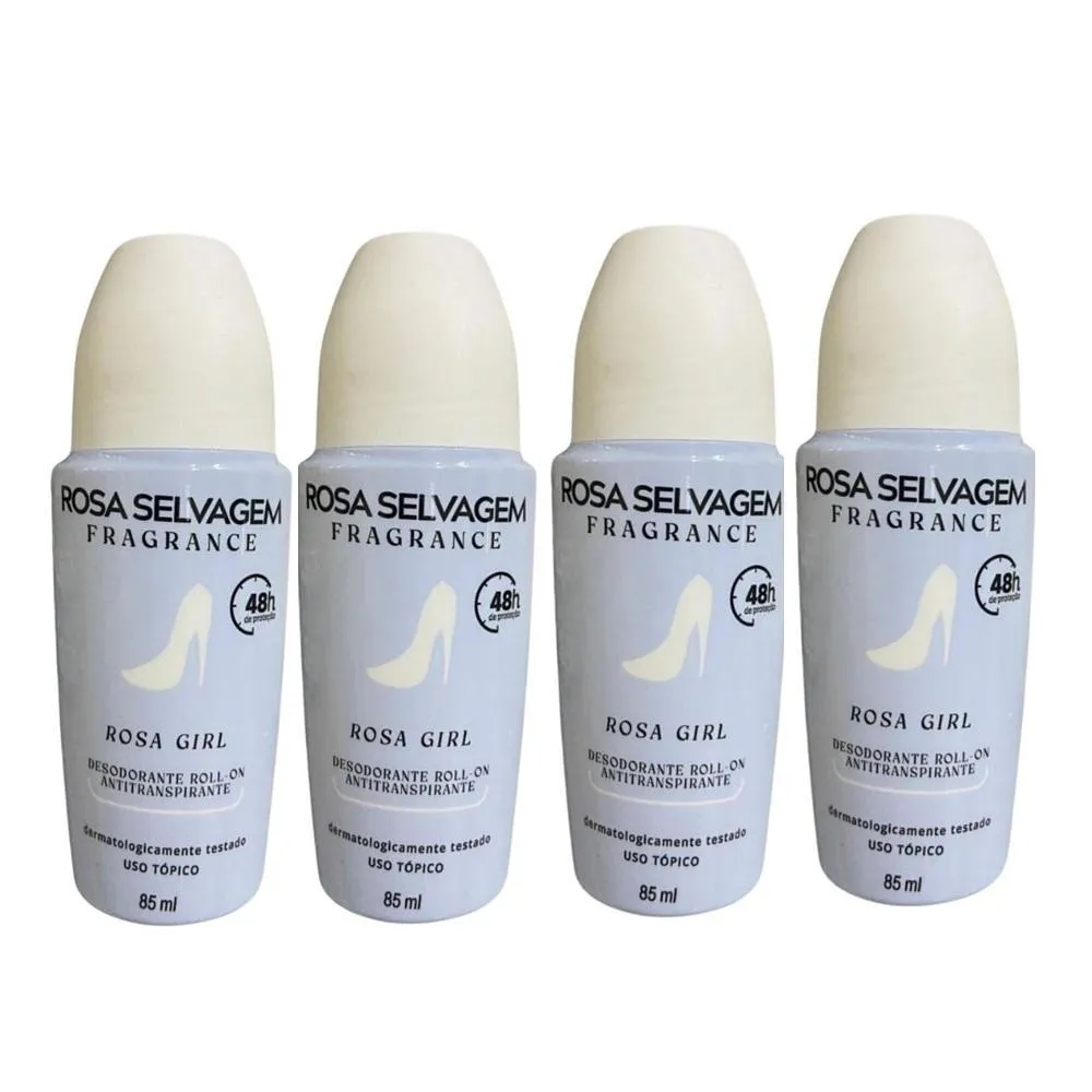 Kit 4 Desodorante Roll-on Rosa Girl 85ml Rosa Selvagem
