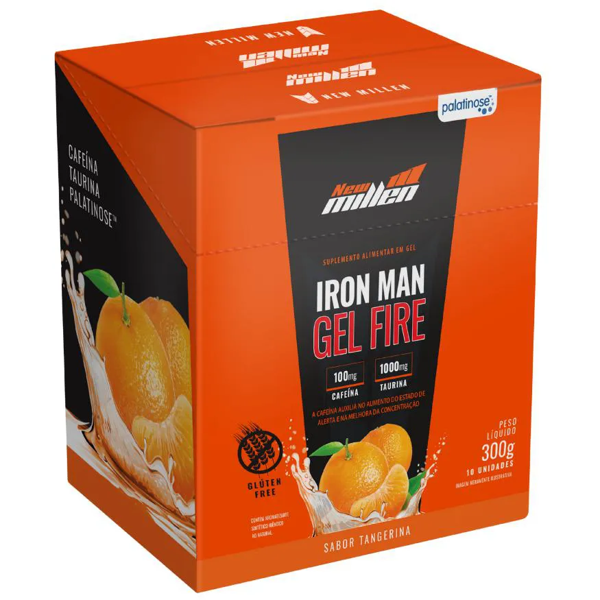 New Millen Iron Man Gel Fire Display 10 Saches 30g - Sabor Tangerina