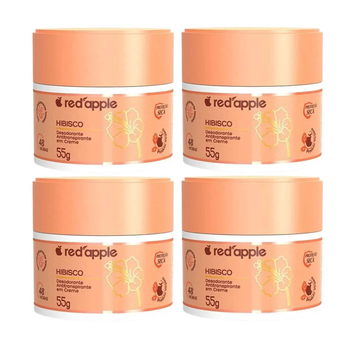 KIT 4 DESODORANTE ANTITRANSPIRANTE CREME HIBISCO - RED APPLE