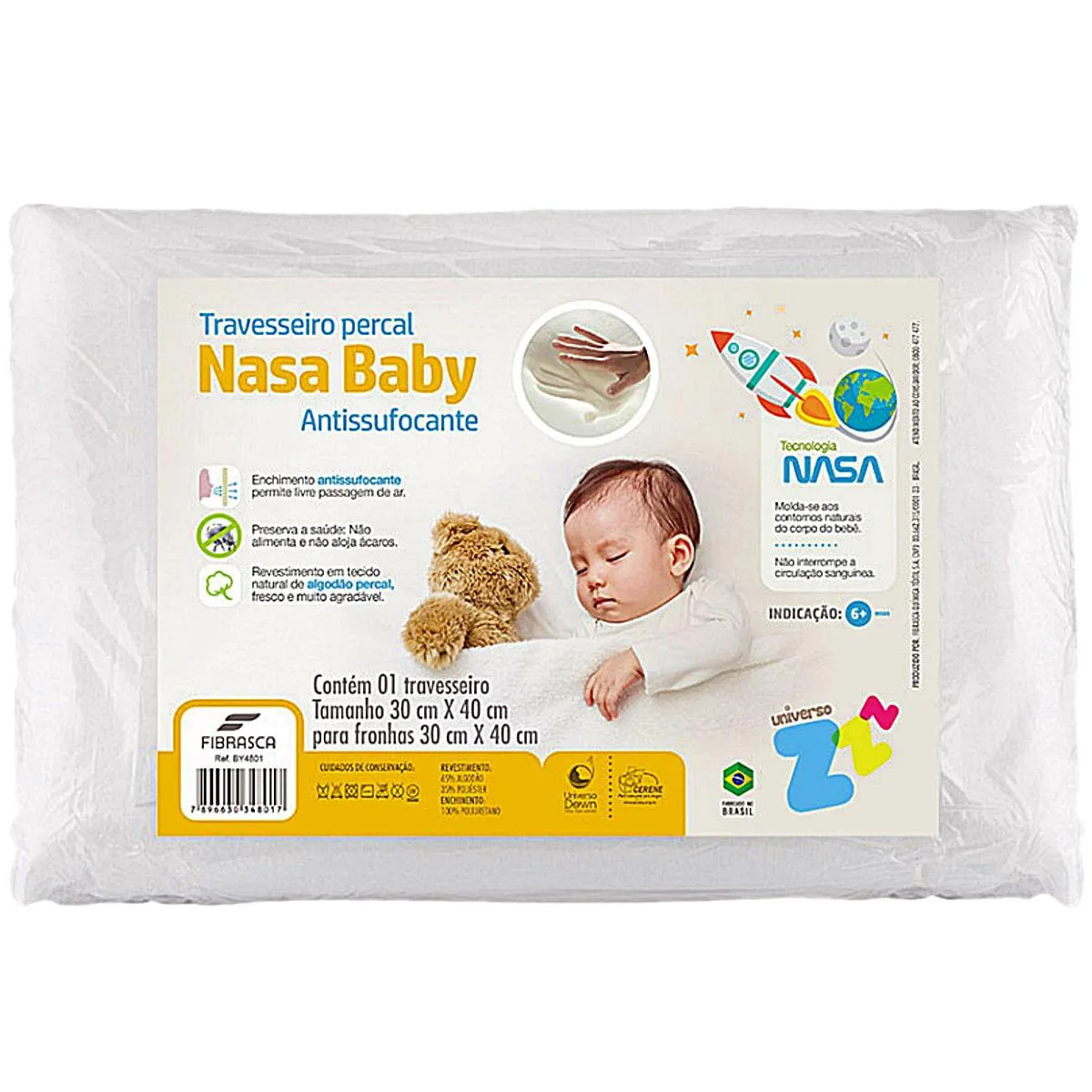 TRAVESSEIRO NASA BABY PERCAL ANTISSUFOCANTE FIBRASCA 30X40CM