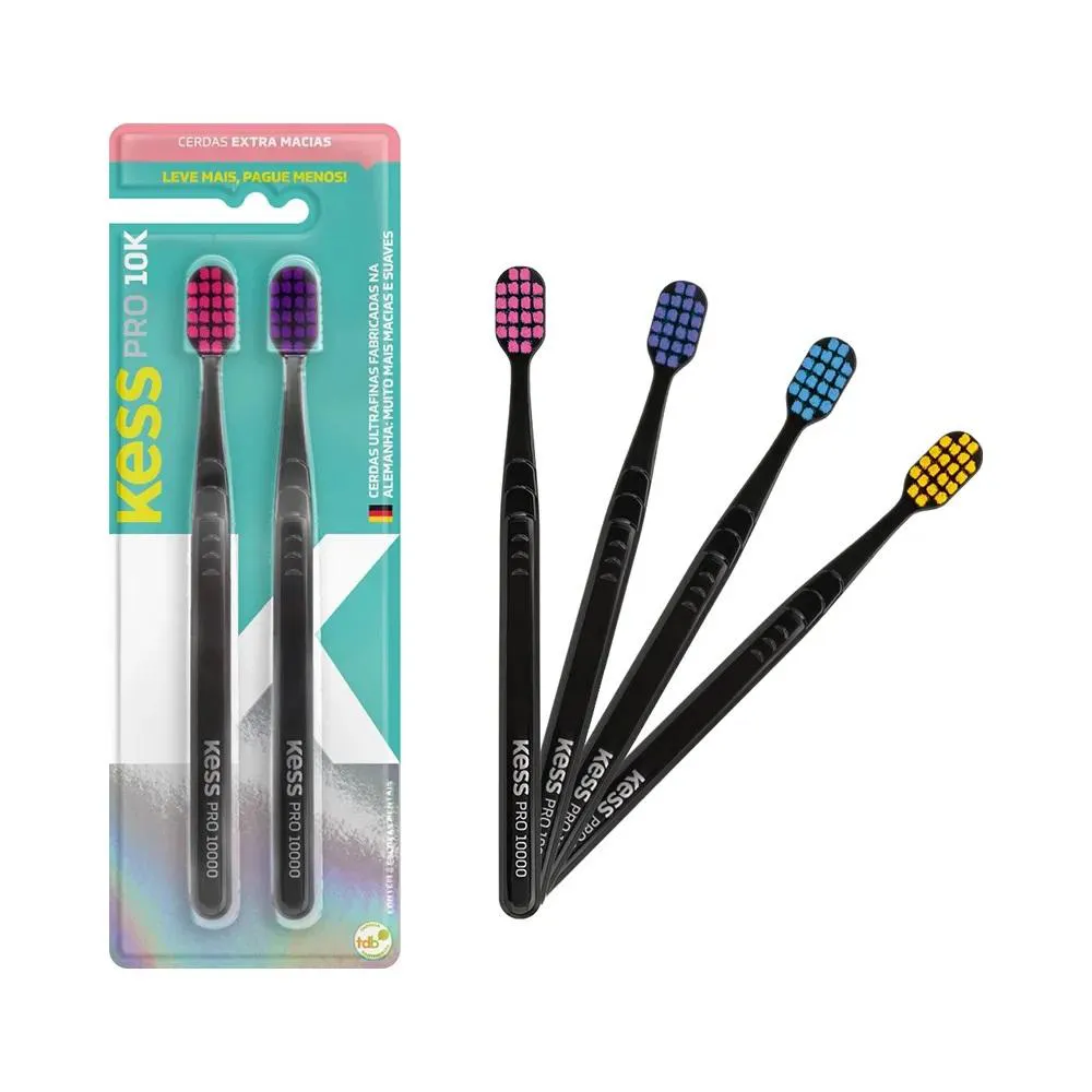 2 Escovas Dentais Pro 10k Cerdas Extra Macias Preta Kess