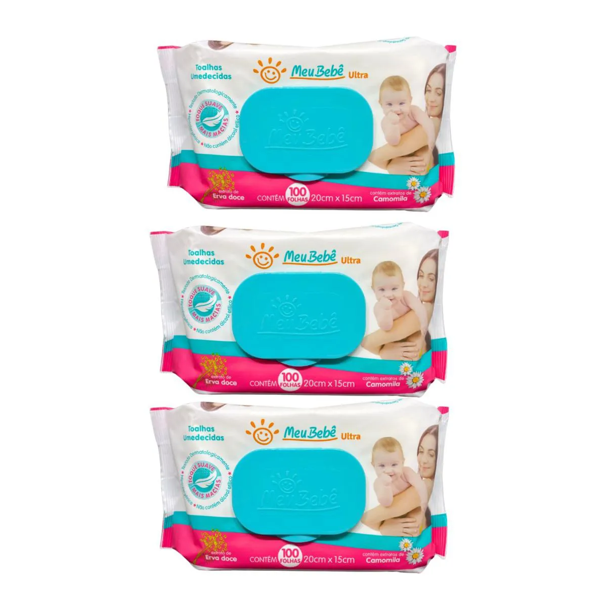 Kit C3 Lenço Umedecido Meu Bebe Ultra Com 100 Unidades