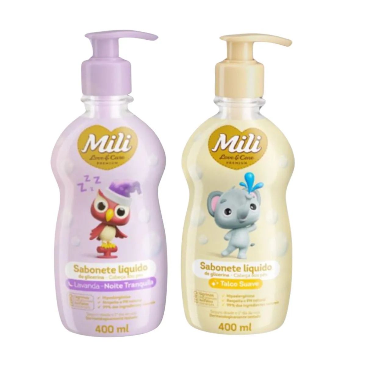 Kit Sabonete Liquido Lavanda E Talco 400ml Cada - Mili