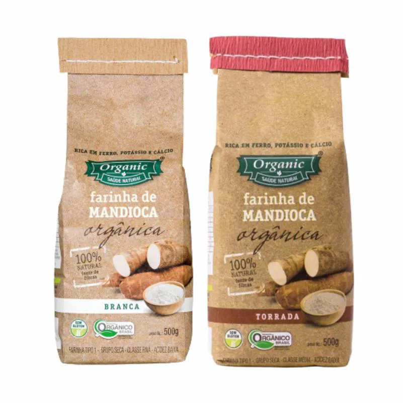KIT 2 FARINHA DE AIPIM ORGANIC 500G: BRANCA, TORRADA