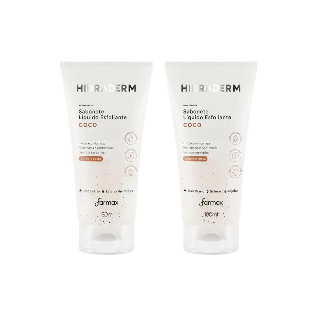 Sabonete Liquido Hidraderm 180ml Esfoliante Coco - Kit C / 2un