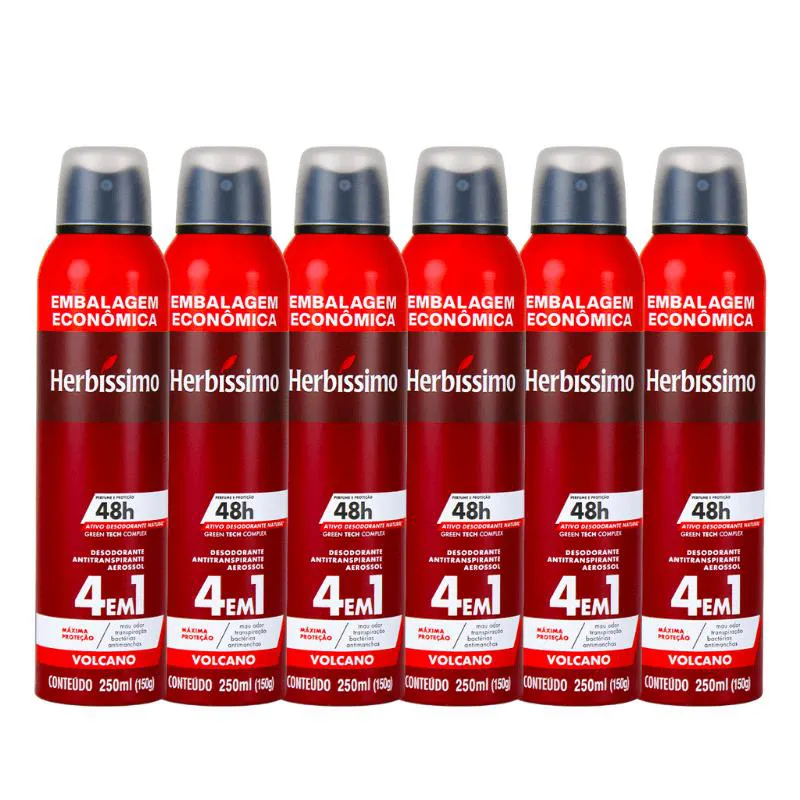 KIT DESODORANTE AEROSOL ANTITRANSPIRANTE HERBíSSIMO VOLCANO 250ML - 6 UNIDADES