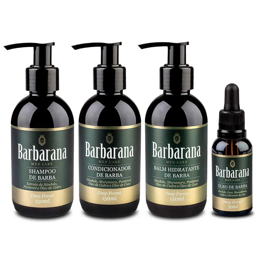 Kit Shampoo + Condicionador + Balm + Óleo Para Barba Deep Forest Barbarana
