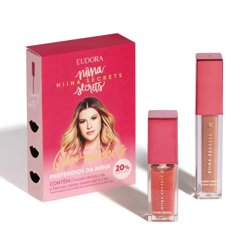 Kit Eudora Niina Secrets Queridinhos Batom Líquido Matte + Gloss Crystal
