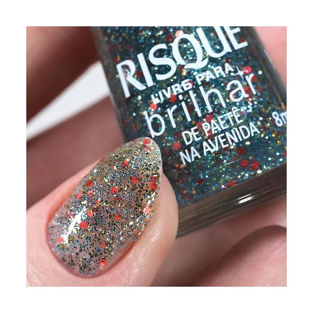 Esmalte Risqué Livre para Brilhar Glitter Azul de Paetê Na Avenida 8ml