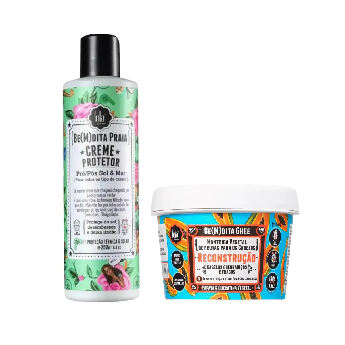 Kit Lola Cosmetics Manteiga Vegetal Capilar Be(m)Dita Ghee Reconstrução 100g + Creme Protetor Capilar Be(M)dita Praia 250g